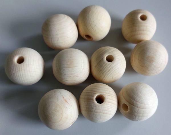 Holzkugeln roh 3 cm mit Loch 10 Stück hell grundiert Rohholzkugeln Buchenholzkugeln