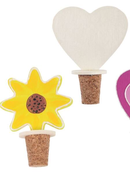 Flaschenverschluss Flaschenkorken mit Motiv Herz und Blume Set