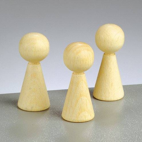 Figurenkegel mit Hals Buche Kegelfiguren gebleicht, 4 Stück 2 x 5 cm
