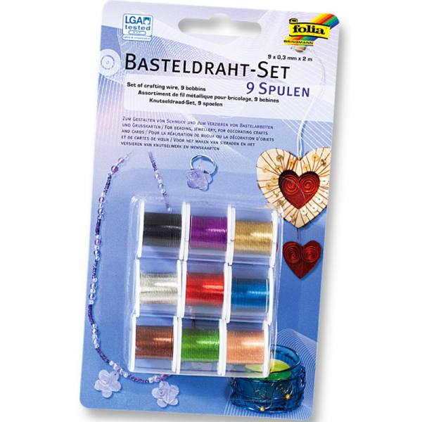 Basteldraht-Set, farbig sortiert, 9 Spulen, je 2 m