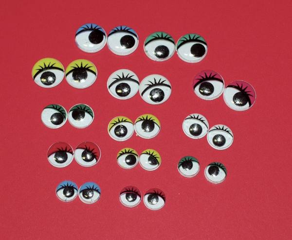 Wackelaugen mit Wimpern, 100 Stück in 3 Größen