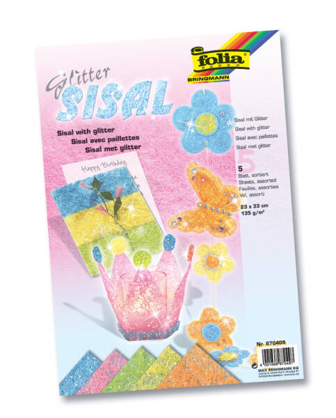 Sisal-Blätter mit Glitter, Pastell, 5er Pack, 23x33 cm, 135 g m²