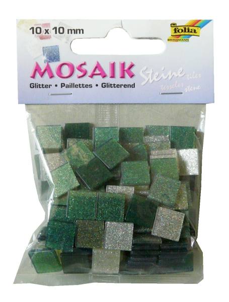 Mosaiksteine-Glitter grün, 1x 1 cm, 190 Steine, 45g