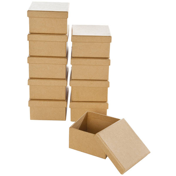 Pappbox braun eckig, Pappboxen, 10 Stück, ca. 7,5 x 7,5 x 4,5 cm