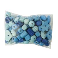 Holzperlen Mix hellblau/dunkelblau, 100 g