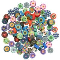 Perlen, Polymerperlen rund Blumen 100 Stk. in 5 Farben sortiert