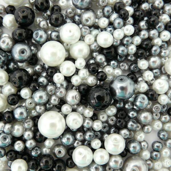 Wachsperlen Mix, schwarz, 100 g, 4,6,8,und 10 mm sortiert