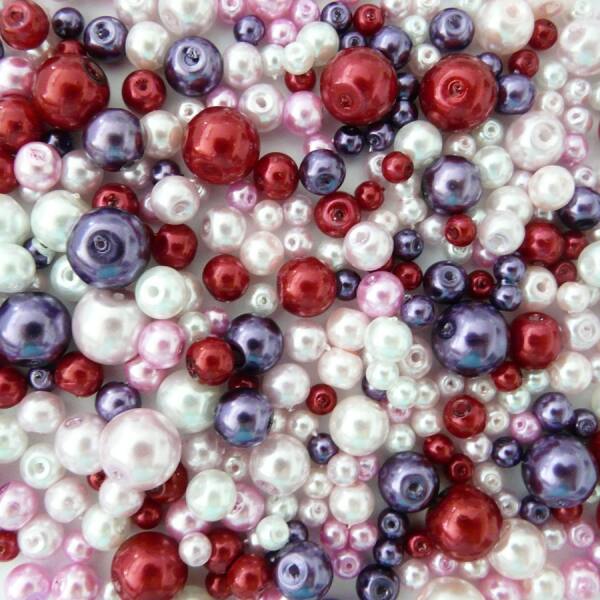 Wachsperlen Mix, rot, 100 g, 4,6,8,und 10 mm sortiert
