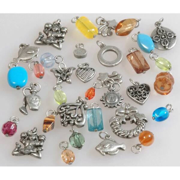 12 Charms mit 20 Perlen altsilber