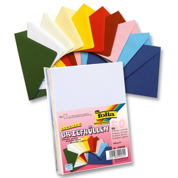 Briefhüllen farbig sortiert 50 Stück, Format C6, 120g/m² Briefumschläge