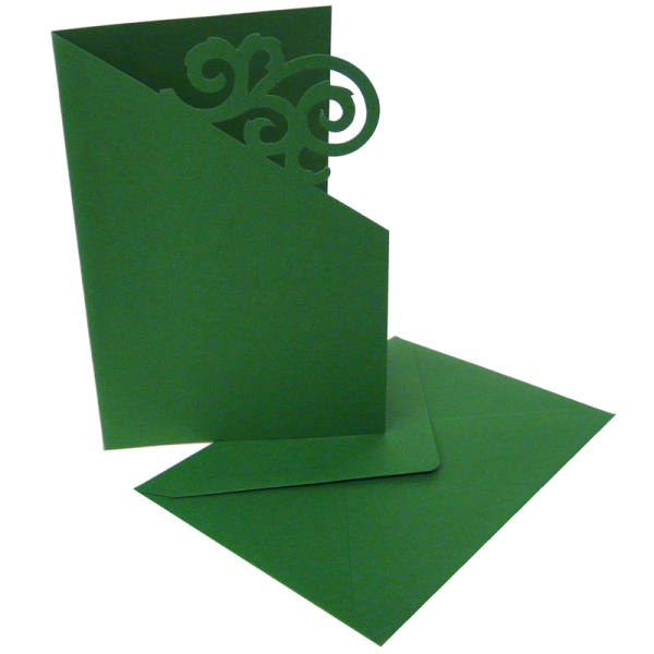 Doppelkarten Stanzung Ornament tannengrün, 5er Set