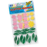 Moosgummi Glitter-Sticker Blumen, grün/gelb/pink, 40...