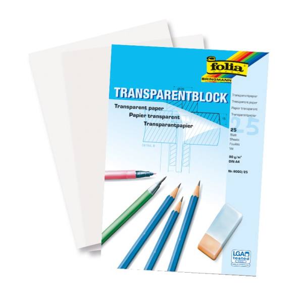 Transparentpapierblock DIN A4 weiß transparent, 25 Blatt