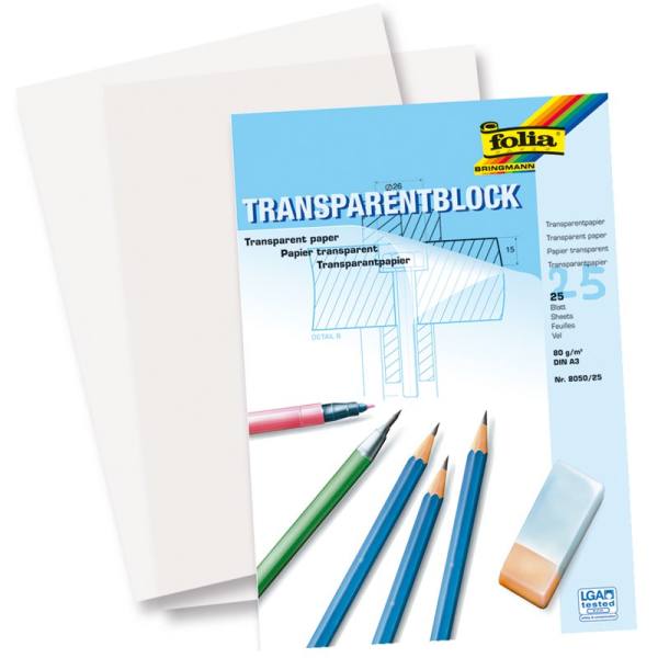 Transparentpapierblock DIN A3 weiß transparent, 25 Blatt