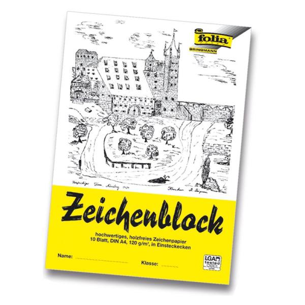 Zeichenblock mit Leinenecken DIN A4 weiß, 10 Blatt