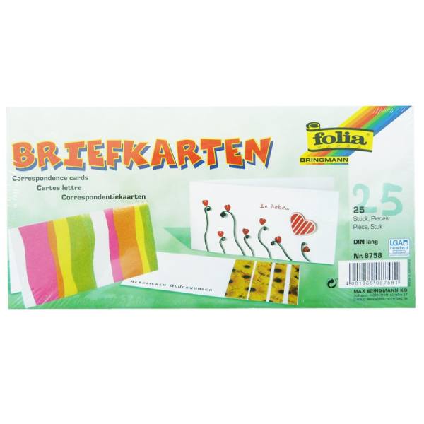 Briefkarten weiß, DIN lang, 25 Stück