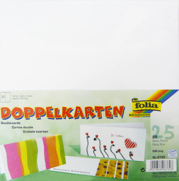 Briefkarten DIN lang weiß, 25 Stück, doppelt hoch