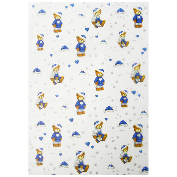 Transparentpapier Teddy silber/blau, 5 Blatt, 23x33 cm