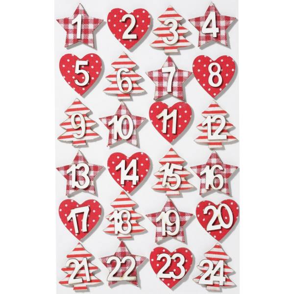 Zahlen Adventskalender mit Stoff, aus Holz