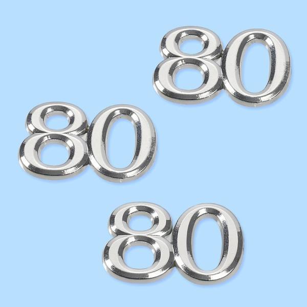 Streuteile 80, 10 Stück silber ca. 1,5 cm Geburtstagszahlen Zahlen