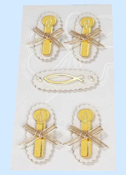 Sticker Kommunion Konfirmation Kerzen und Fisch, 1 Bogen mit 5 Stickern