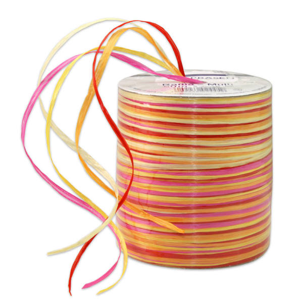 Bast multi pink,rot,orange,creme,gelb, 10m Spule, Multibast