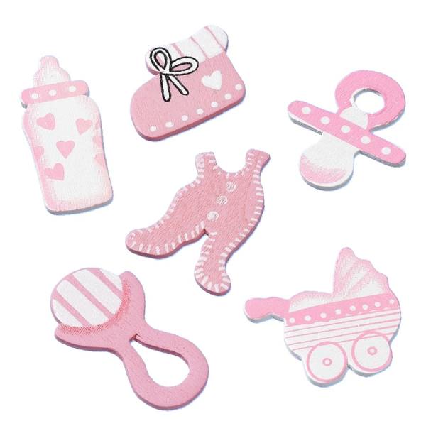 Holzstreuteile Baby rosa 12 Stück, 2,5 - 4 cm