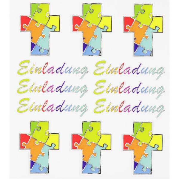 Hobby Design Sticker Einladung Kreuz bunt