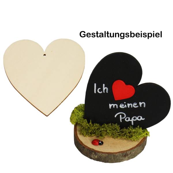 Holzherz 7 cm, Hänger 12 Stück mit Loch aus Sperrholz