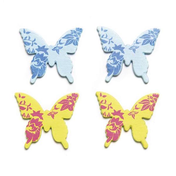 Holzstreuteile Schmetterling, hellblau/gelb, 9 Stück, ca. 3 cm
