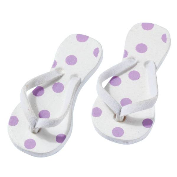Flip Flops weiß mit lila Punkten, 2 Paar, 4,5 x 2 cm