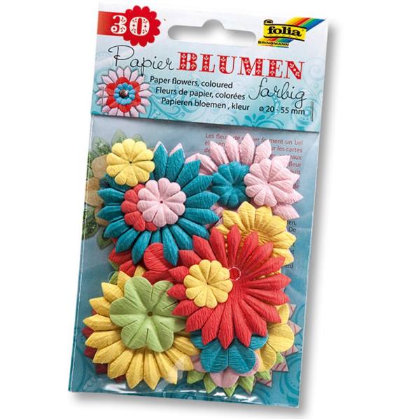 Papierblumen farbig, 30 Stück, 2 - 5,5 cm groß