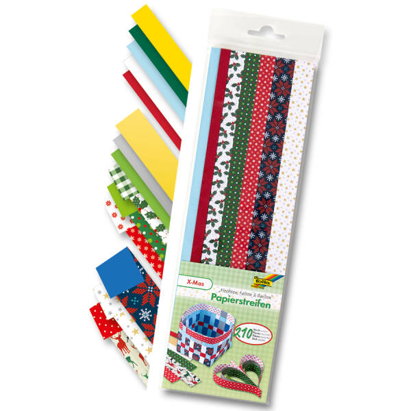 Papierstreifen X-Mas, 210 Weihnachts Streifen z Sterne basteln 34,5 cm lang Fröbelsterne