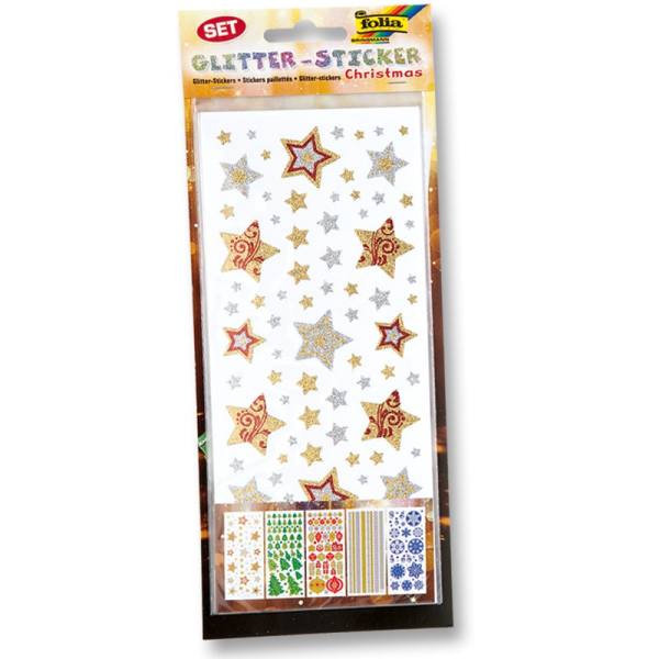 Glitter Sticker Weihnachten 5 Blatt, ca.10x23cm