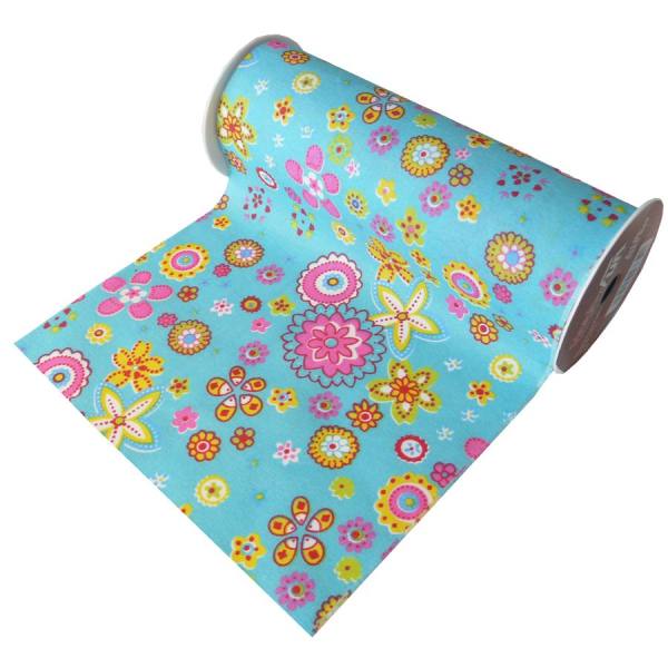 Dekostoff Flowerpower blau, 1 Rolle ca. 20 cm x 10 m