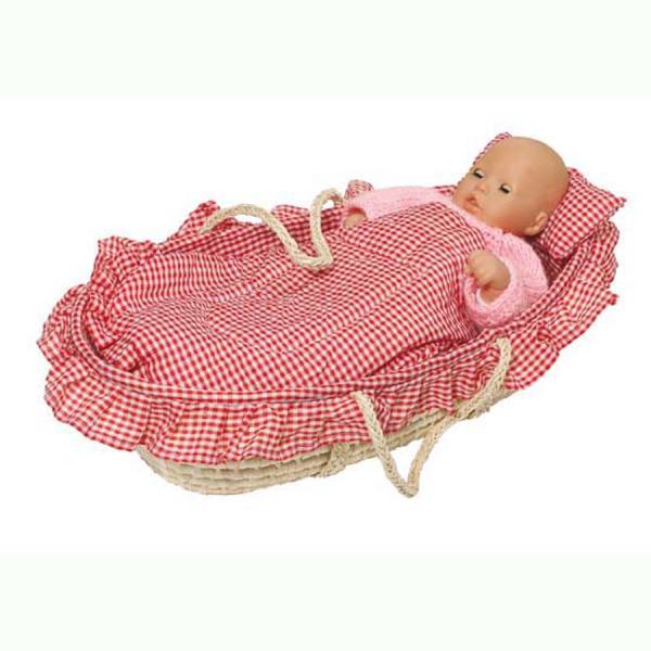 Puppentragekorb mit Bettbezug, rot-weiß ohne Puppe