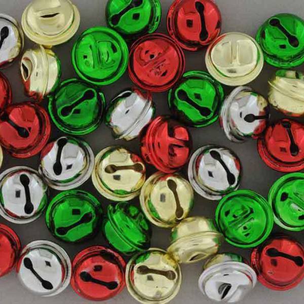 Weihnachtsglocken 40 Stück, Ø 15 mm in rot, grün, silber, gold Schellen Glöckchen