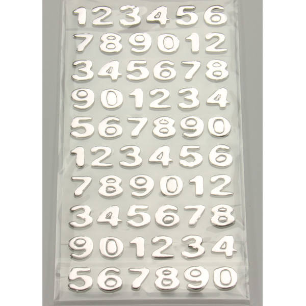 Sticker Zahlen silber 0-9, je 7 Sticker 1 Blatt Softysticker