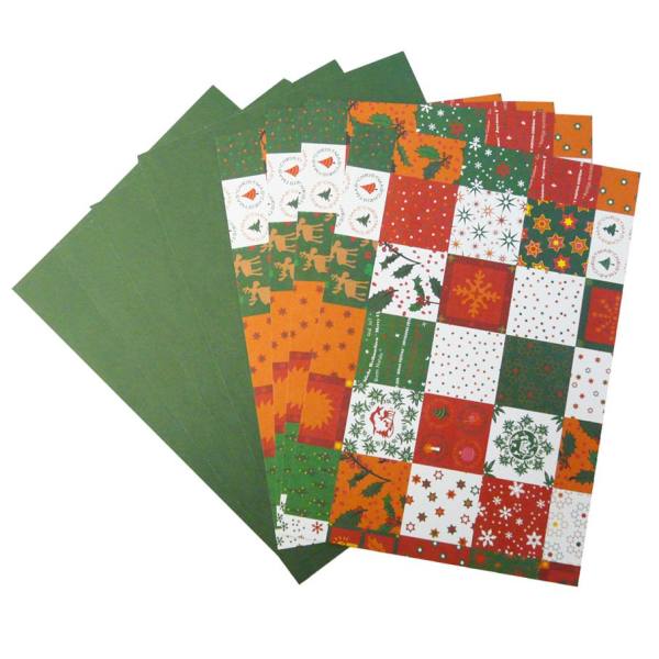 Variokarton X-Mas Patchwork rot-grün, 300g/qm, DIN A4, 8 Blatt Weihnachten Fotokarton