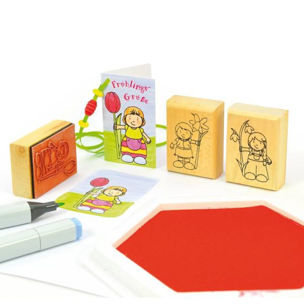 Holzstempel Blumenmädchen Set mit 3 Stück