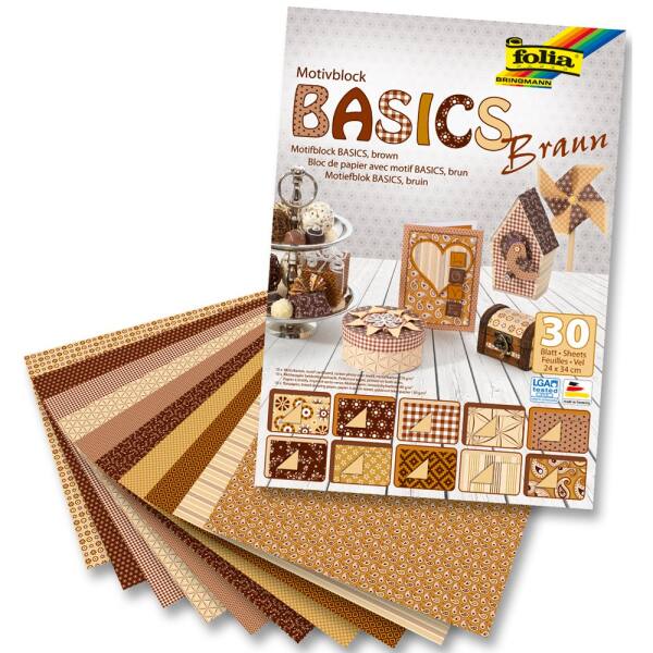 Motivblock BASICS Braun, 30 Blatt, 24 x 34 cm Bastelpapier Motivpapier