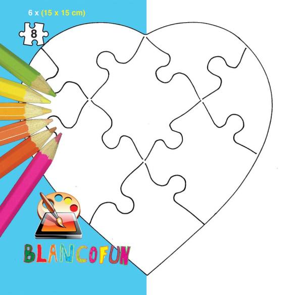 Puzzle Herz,aus Vollpappe zum Gestalten, je 15x15 cm Set mait 6 Stück