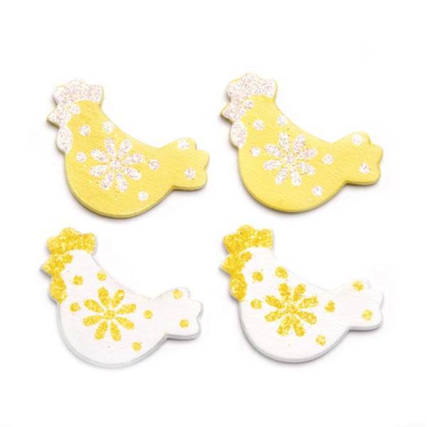 Holzstreuteile Küken Glitter gelb/weiß, 9 Stück, ca. 3 cm