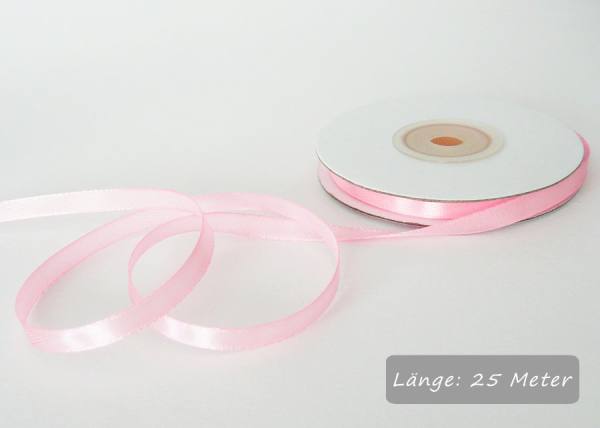 Satinband helllrosa, Rolle 6mm breit, 25m lang