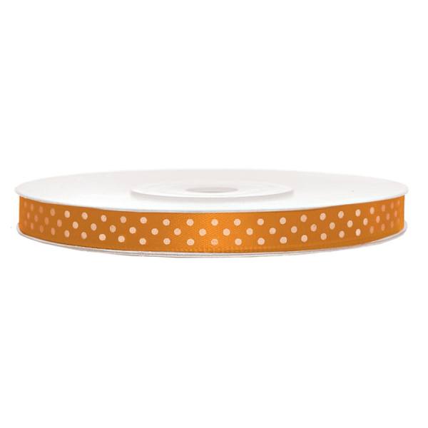 Satinband Punkte orange, Rolle 6mm breit, 25m lang
