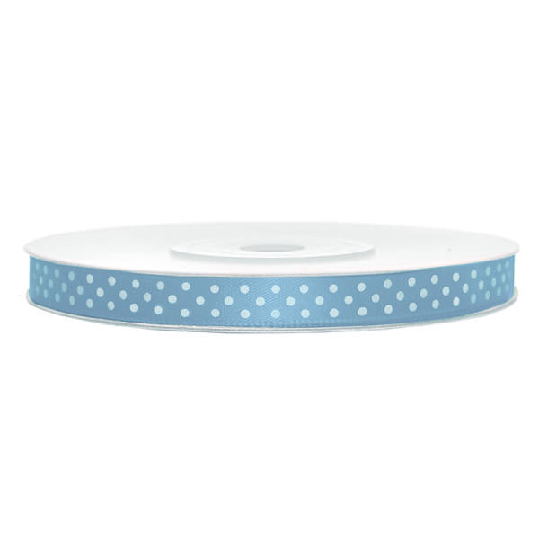 Satinband Punkte blau, himmelblau, Rolle 6mm breit, 25m lang