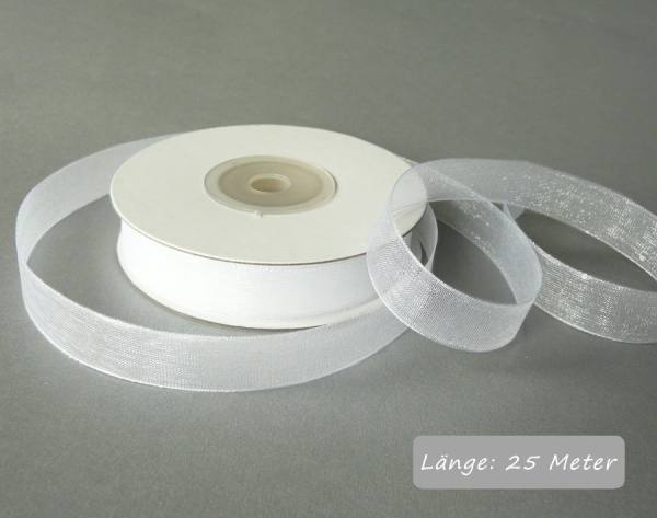 Chiffonband weiß, Rolle 12mm breit, 25m lang