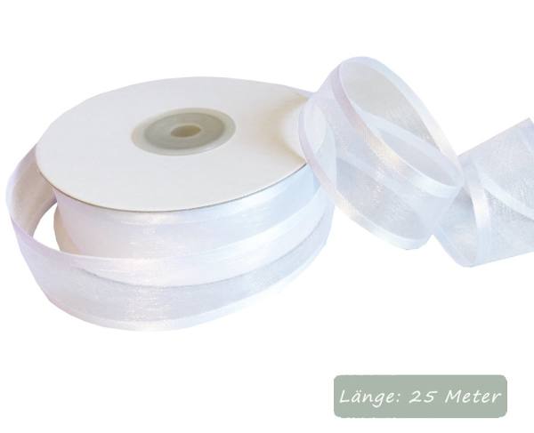 Chiffonband mit Satinkante weiß, 1 Rolle 25mm breit, 25m lang