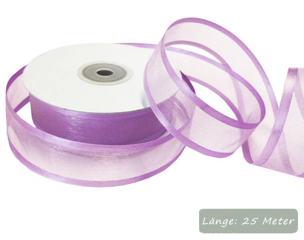 Chiffonband mit Satinkante flieder, Rolle 25mm breit, 25m lang