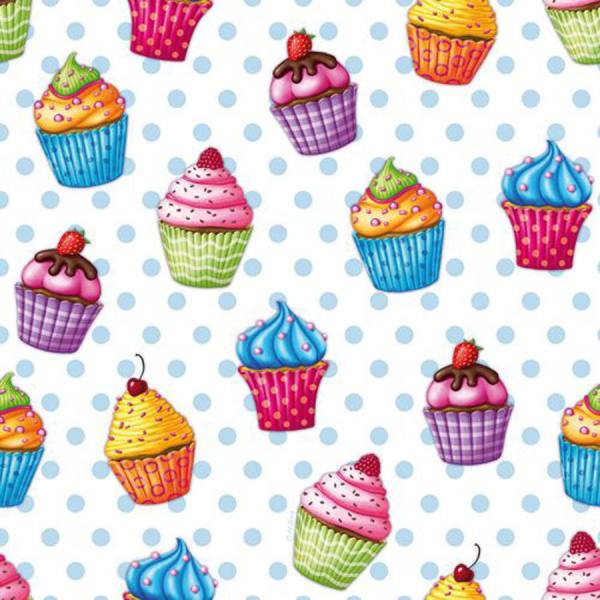 Papierservietten Cupcakes, Muffins, 3-lagig, 33x33 cm, 20 Stück Geburtstagsservietten